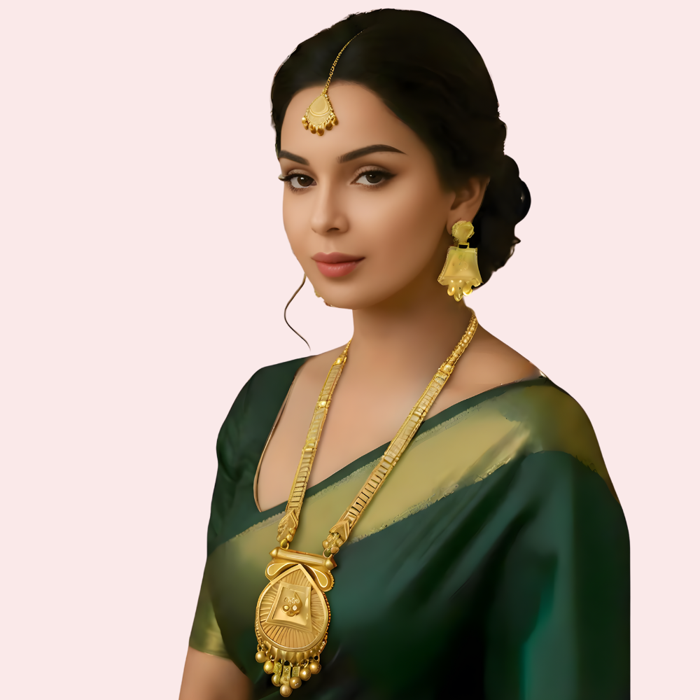 Royal Temple Gold Necklace Set with Jhumka Earrings &amp; Maang Tikka