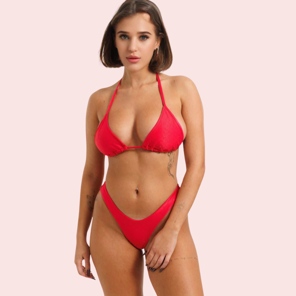 Sizzling Red Classic Triangle Halter Bikini Topa (Top Only)